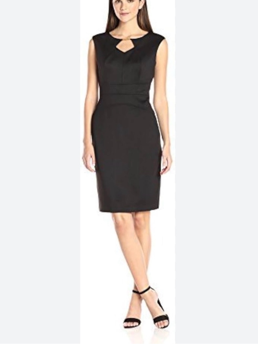 Ellen Tracy Black Shift Dress Sleeveless Fitted Above Knee LBD Medium Small